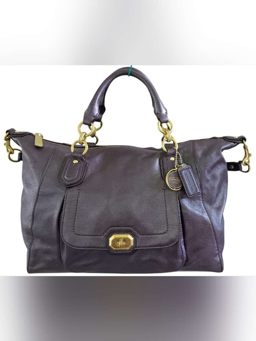 Coach Campbell Plum Purple Pearlized Leather Satchel Handbag with Gold Hardware!